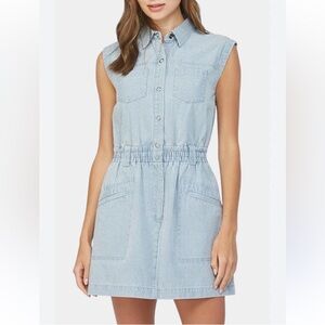 Fate Blue & White Pinstripe Sleeveless Denim Dress Snap Button Women’s Medium